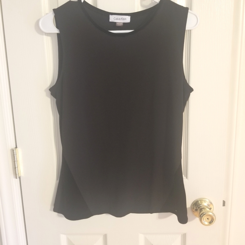 Calvin Klein Velvet Trim Sleeveless Blouse Size Small Black